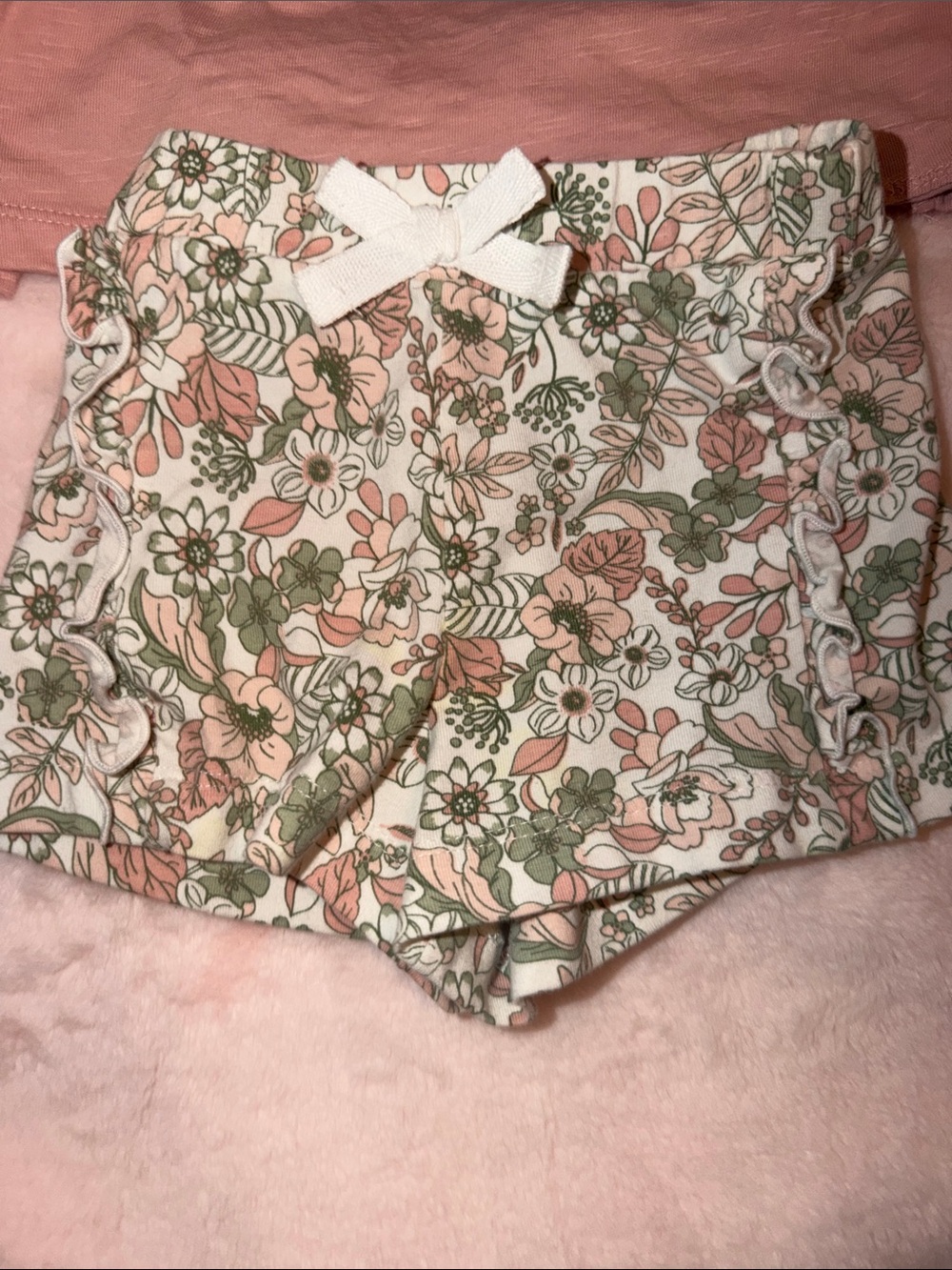 Floral Cotton Sleep Shorts - White with Pink & Green